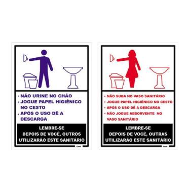 Imagem de Kit 2 Placas de Sinalização - Banheiro Masculino e Feminino com Regras