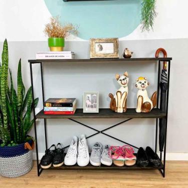 Imagem de Aparador Industrial Ample de Ferro e Madeira Tabaco e Preto - ArtFacto