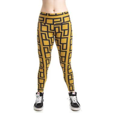 Imagem de Legging Suplex Básica Cintura Média Geometric Amarelo Feminino - Adora