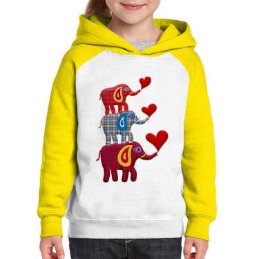 Imagem de Moletom Infantil Trio Elefantes  - Foca na Moda, Branco, Amarelo, 12