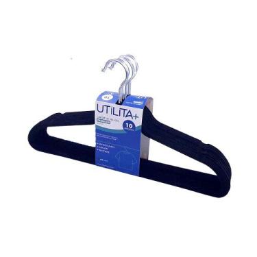 Imagem de Cabide Veludo Slim Preto Kit 10 pçs - UTILITA MAIS