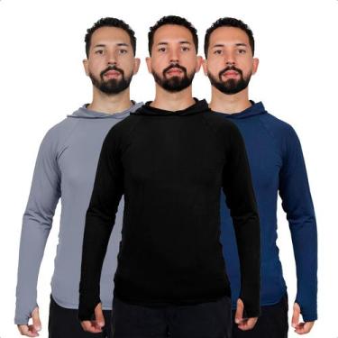 Imagem de 3 Camisa Segunda Pele Masculina Térmica Capuz Proteção Uv - USUP, Cinz