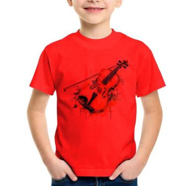 Imagem de Camiseta Infantil Violino Watercolor - Foca na Moda, Vermelho, 6