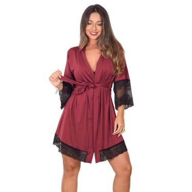 Imagem de Robe Feminino Hobby Feminino Lingerie Noite Roupão Microfibra renda El