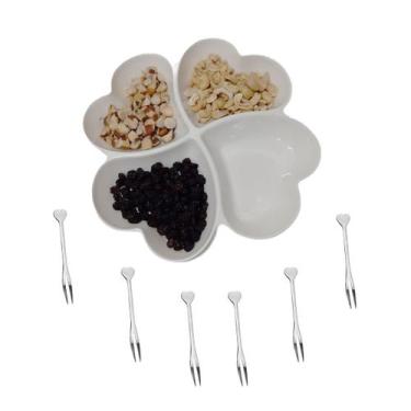 Imagem de Jogo Petisqueira e garfinhos Coração Melamina Branco Petisco - Unyhome