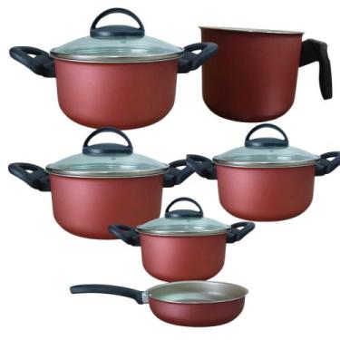 Imagem de Conjunto de  Panelas Teflon Antiaderente 06 Peças Tampa De Vidro Cor V