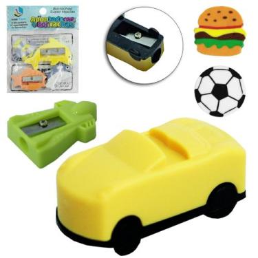 Imagem de Kit escolar apontador + borracha figuras animadas 4 pecas inter paper 