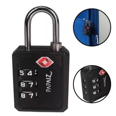 Imagem de Cadeado 30mm TSA Segredo Numérico Viagem Mala Bolsa Preto - Papaiz