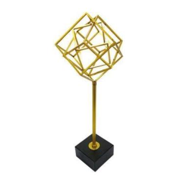 Imagem de Escultura Cubos Abstratos Metal Dourado Medio Luxo - LUXdécor