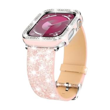 Imagem de Pulseiras brilhantes compatíveis com Apple Watch Ultra 2/1 de 38 mm, 40 mm, 41 mm, 42 mm, 44 mm, 45 mm, 49 mm, ultra 2/1, para Apple Watch Series 9, 8, SE, 7, 6, 5, 4, 3, 2 e 1 (rosa, 42 mm (série