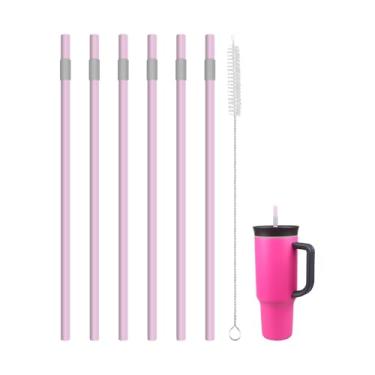 Imagem de KLOWOAH Canudos de substituição para copo Owala 1,134 g, com 1 escova, pacote com 6 (vermelho claro)