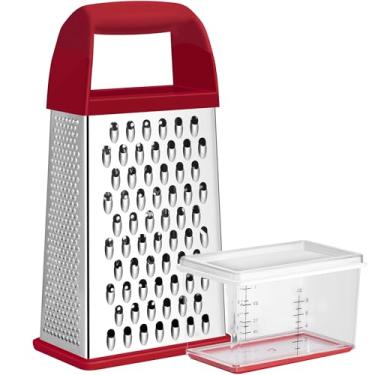 Imagem de Urbanstrive Ralador de Queijo com Recipiente, Ralador de Queijo Profissional com Alça, Raladores de Aço Inoxidável para Cozinha, Ralador de Caixa com 4 Lados para Vegetais, Gengibre, Batatas(Vermelho)