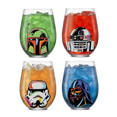 Imagem de JoyJolt Copos de bebida Star Wars Cosmic Color Stemless, copos de vidro de 540 ml, pés Darth Vader, Stormtrooper, Boba Fett, R2-D2 - Conjunto de 4 copos de cozinha Star Wars, presentes para homens