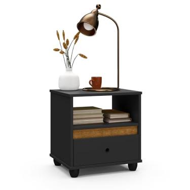 Imagem de Mesa de Cabeceira Quarto Mesinha Apoio e Lateral para Cama 1 Gaveta Nicho Decoração Retrô Box (Preto)