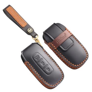 Imagem de HIBEYO Capa de chaveiro personalizável compatível com Nissan Teana Pathfinder Kicks X-Trail Rogue 2024 2025 Acessórios chaveiros personalizados de couro genuíno - 3 botões B tipo preto