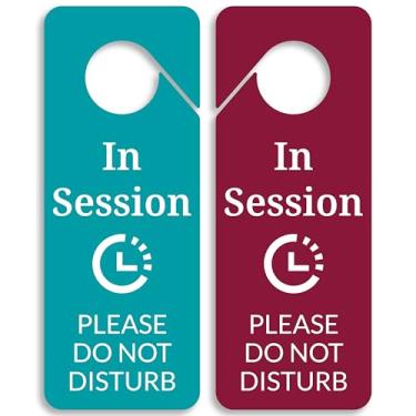 Imagem de Placa In Session para terapeutas, pacote com 2, por favor, não perturbe placa de gancho de porta para clínica de escritório e casa. Para terapia ioga massagem consulta on-line aula zoom reunião