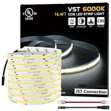 Imagem de VST Luzes de tira LED cob de 16,4 pés branco frio 6000k, luz de fita LED regulável de 24v, 48w, 2640 leds, ra 93+, ip30, iluminação para cozinha, armários, listado ul (fonte de energia não i