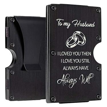 Imagem de Carteiras de fibra de carbono personalizadas com RFID para homens com clipe de dinheiro, porta-cartão gravado minimalista, presentes personalizados para homens, pai, marido, namorado, Carteira RFID, For Husband, One_Size