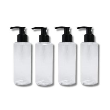 Imagem de Kit 4 Frascos Tampa Válvula Pump 100ml Cilíndricos Viagem Sabonete Liq