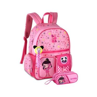 Imagem de Kit Mochila Costas Luluca Infantil Escolar Com Estojo Duplo, Rosa