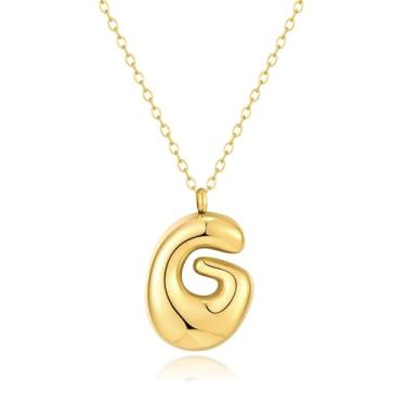 Imagem de Kainier Colar feminino com letra de bolha, pingente colorido com nome do alfabeto, pingente delicado fofo banhado a ouro 14 K, joias para presente.., Aço inoxidável, Sem Pedra Preciosa