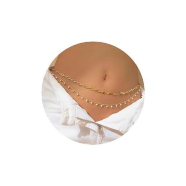 Imagem de Turandoss Correntes de cintura banhadas a ouro para mulheres, corrente de barriga em camadas douradas para cintura ajustável para biquíni sexy, 27'+10', Metal, Zircônia cúbica