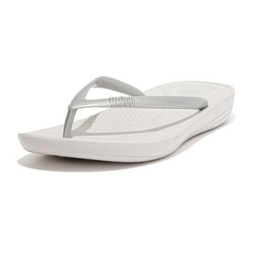 Imagem de FitFlop Sandália feminina Iqushion Perolada Ergonômica Flip-Flops Wedge Sandal, 0, Prata, 37