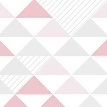 Imagem de Papel De Parede Triangulo Geométrico Rosa Cinza Lilás Listra