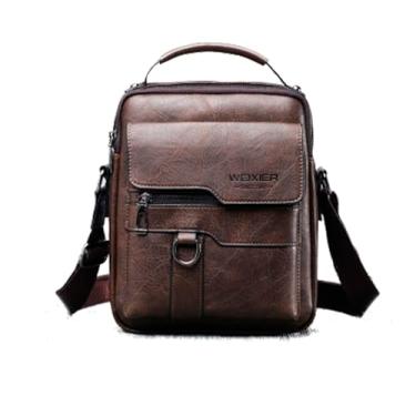 Imagem de TOKSHOP Bolsa Masculina De Ombro Couro PU Premium Crossbody Mensageiro Transversal Pequena (Marrom Claro)