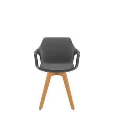 Imagem de Cadeira Vesper Assento Almofadado 4 Pés Madeira com Braços Fixos - Pla