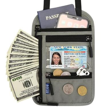 Imagem de Carteira de pescoço para viagem, porta-passaporte, bolsa tiracolo para iPhone 13 Pro Max 14 Plus 12 Mini 11/Samsung Galaxy S21 S20 Plus Note 20 S22 S23 Ultra A54 A53 A13 A03s/ Pixel 7 6a (cinza)