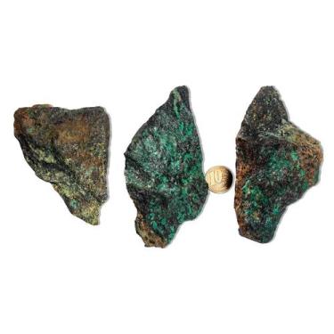 Imagem de 03 Malaquita Pedra Bruto Natural 200 a 250g 10 a 13cm Tipo B - Cristai