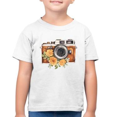 Imagem de Camiseta Algodão Infantil Máquina Fotográfica Vintage e Flores - Foca 