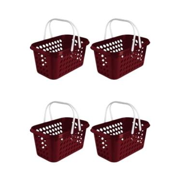 Imagem de Conjunto De 6 Cestas PláSticas De Supermercado De 3 Litros Com AlçAs Resistentes Cesta De Compras PortáTil Leve E Multiuso(Bordô)