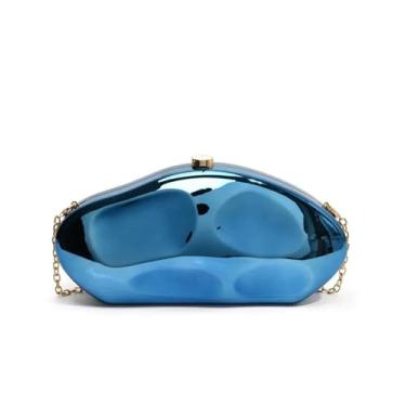 Imagem de blinkgooblink Bolsa de mão feminina de acrílico, prata, bolsa tiracolo de corrente de metal para convidados de casamento, Azul, Length 10.43, Height 5.31, Width 2.36 inches