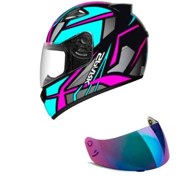 Imagem de Capacete Ebf New Spark Spider Preto Rosa e Tiffany Mais Viseira Camaleão