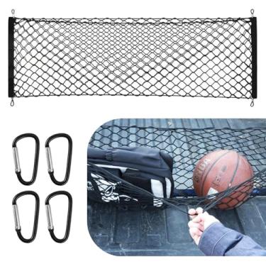 Imagem de Rede de carga para caminhonete com envelope elástico para GMC Sierra & Chevy Silverado, 2015-2024 F150 F250 F350, com 4 mosquetões de metal, 139,7 cm x 40,6 cm, (camada dupla)