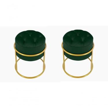 Imagem de Kit 2 Puff Banqueta Estofado Decorativo Base De Ferro Capitonê Suede Verde Eli Móveis E Decoração
