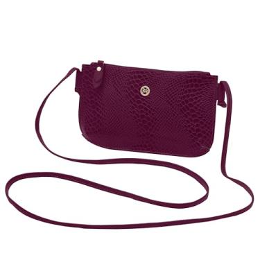 Imagem de Mariart 201A Bolsa Feminina Transversal de Couro Bovino Legítimo c/Acabamento Anaconda (Vinho)