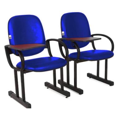Imagem de 02 Cadeiras Escolar para Auditório e Escolas com Prancheta Linha Dallas Auditório Azul