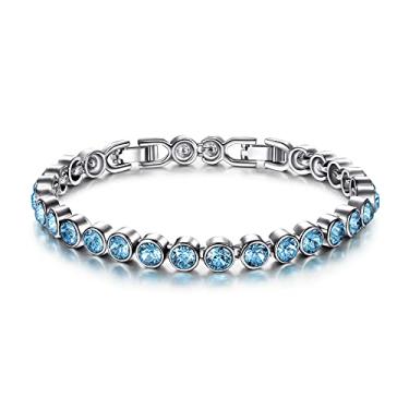 Imagem de ANGEL NINA Pulseira de tênis clássica de cristal banhada a ouro branco 14K para mulheres, presente para mulheres, azul escuro, 7inch, Ouro branco, Cristal