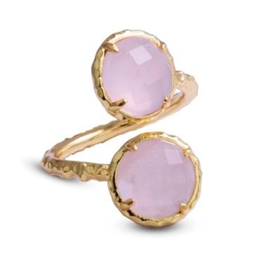 Imagem de LDADAN Anéis de cristal, Amazonita Natural Quartzo Rosa Ametista Anéis para Mulheres, Anéis de Pedra Preciosa Dupla Facetada, Anel Ajustável Banhado a Ouro 14K, Anéis Vintage Boho Ocidental para Mãe.,
