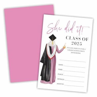 Imagem de Convites de festa de formatura She Did It - Class Of 2025 - 20 convites com envelopes, cartões de convite de preenchimento frente e verso para faculdade, ensino médio, universidade - Decorações e