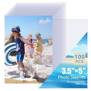 Imagem de 100 capas transparentes para fotos, protetores de folha de plástico sem ácido para fotos, cartões de índice, seguro para arquivos, armazenamento à prova de água/poeira, 8 x 12 cm