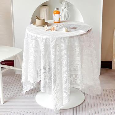 Imagem de auons Toalha de mesa retangular de renda branca 101,6 x 279,4 cm, toalha de mesa chique oblonga e elegante, capa de mesa rústica francesa para festa de casamento, recepção, decoração de casa