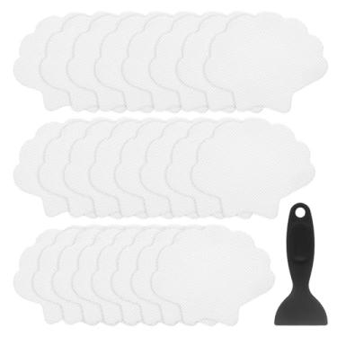 Imagem de HARFINGTON 24 adesivos antiderrapantes para banheira, chuveiro, piso de 9,4 cm, antiderrapante, fita adesiva, estilo concha com raspador para banheiro, cozinha, banheira, degraus, escadas, branco