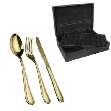 Imagem de Faqueiro 101 Peças Pearl Aço Inox Champanhe pvd c/ Estojo.