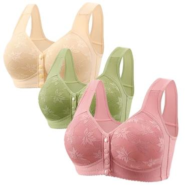 Imagem de 3 Pack Daisy Bra, Lightweight, Breathable and Gathered, Front Enclosed Wireless Push-Up Bra Everyday Wireless Wireless Comfort Bra for Older Women(L,6X-L)
