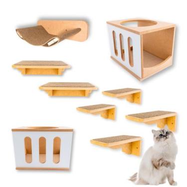 Imagem de Playground Gato 9pcs Prateleiras Nichos Montado Com Rede Resistente Li