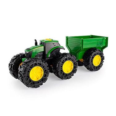 Imagem de Brinquedos infantis John Deere, luzes e sons, brinquedo de trator Monster Treads com vagão, 20,3 cm, verde, idades 3 +, vermelho